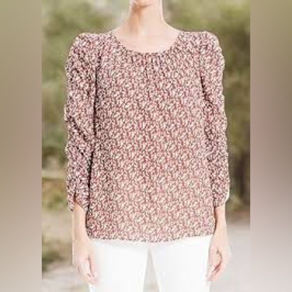 Max Studio Crepe Ruched Sleeve Blouse
